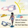 imageSeago Swim Goggles 2 Pack AntiFog AntiUV Wide View Swimming Goggles for Kids 314Blue  Pink