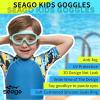 imageSeago Swim Goggles 2 Pack AntiFog AntiUV Wide View Swimming Goggles for Kids 314Light Blue  BlackGreen