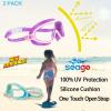 imageSeago Swim Goggles 2 Pack AntiFog AntiUV Wide View Swimming Goggles for Kids 314Lightgreen  Purple