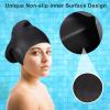 imageSwim Cap Long Hair 2 Pack Swimming Caps for Women Silicone Swim Caps Keep Hair Dry Waterproof Comfortable Flexible Durable Bathing Cap TearProof Design Large Women Adult Swimming Cap 10 Years GirlsBlack  Blue