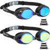 imageSeago 2 Pack Swimming Goggles Antifog AntiUV Mirrored Swim Goggles Adult Women MenBlue  Gold
