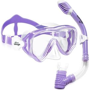 imageKids Snorkel Set Dry Top Snorkel Mask Snorkeling Gear for Kids Boys Girls Youth No Leak Comfy Mouthpiece AntiFog 180 Panoramic View Scuba Diving Swim Pool Equipment Snorkel KitPurple
