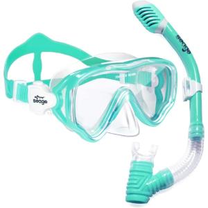 imageKids Snorkel Set Dry Top Snorkel Mask Snorkeling Gear for Kids Boys Girls Youth No Leak Comfy Mouthpiece AntiFog 180 Panoramic View Scuba Diving Swim Pool Equipment Snorkel KitGreen