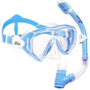 imageKids Snorkel Set Dry Top Snorkel Mask Snorkeling Gear for Kids Boys Girls Youth No Leak Comfy Mouthpiece AntiFog 180 Panoramic View Scuba Diving Swim Pool Equipment Snorkel KitBlue