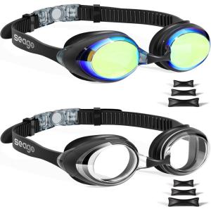 imageSeago 2 Pack Swimming Goggles Antifog AntiUV Silicone Swim Goggles Adult Women MenBlack  Gold