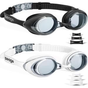 imageSeago 2 Pack Swimming Goggles Antifog AntiUV Silicone Swim Goggles Adult Women MenBlack  White