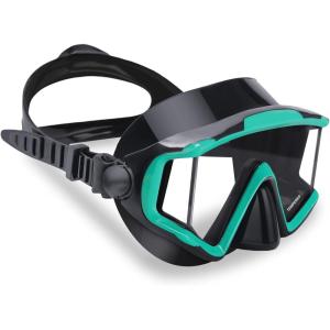 imageSeago 3 Window Swim Goggles with Nose Cover Panoramic View AntiLeak Tempered Lens Swimming Goggles for Adults Men WomenGreen