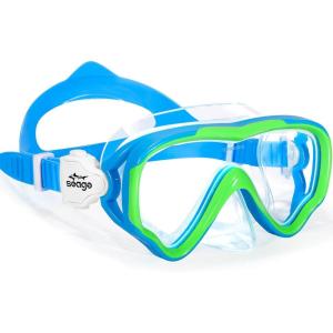 imageSeago Kids Swim Goggles Snorkel Diving Mask for Youth515 AntiFog 180 Clear ViewBlue  Green