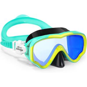 imageSeago Kids Swim Goggles Snorkel Diving Mask for Youth515 AntiFog 180 Clear ViewBlue Mirrored Pink