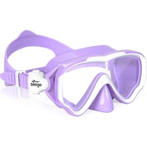 imageSeago Kids Swim Goggles Snorkel Diving Mask for Youth515 AntiFog 180 Clear ViewPurple  White