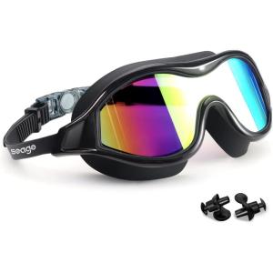 imageSwim Goggles No Leaking AntiFog Pool Goggles Swimming Goggles for Adult Men Women Youth UV Protection 180 Clear VisionBlack With Mirrored Aqua