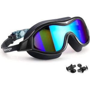 imageSwim Goggles No Leaking AntiFog Pool Goggles Swimming Goggles for Adult Men Women Youth UV Protection 180 Clear VisionBlack With Mirrored Blue